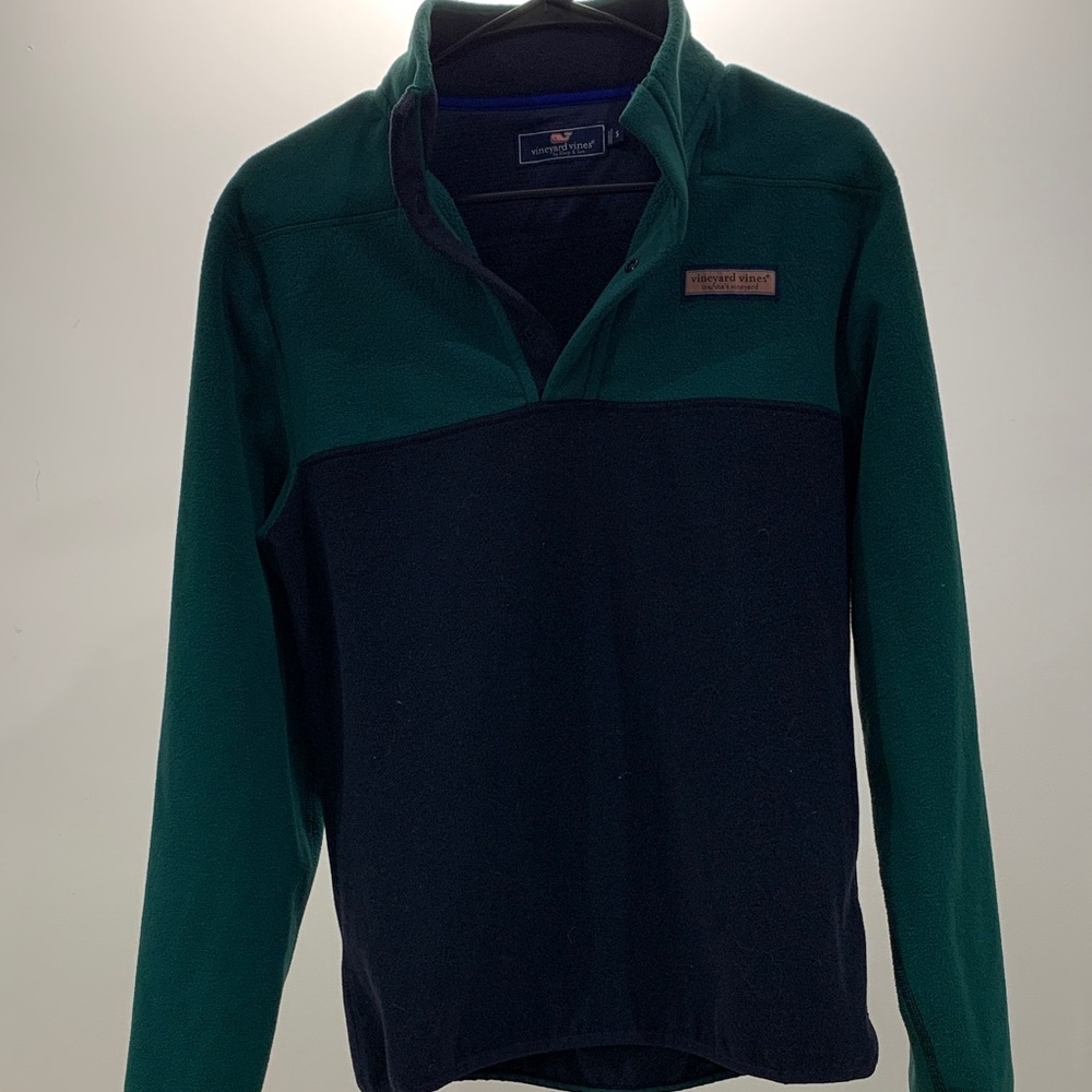 Vineyard Vines Green and Navy Quarter-Snap Fleece Pullover